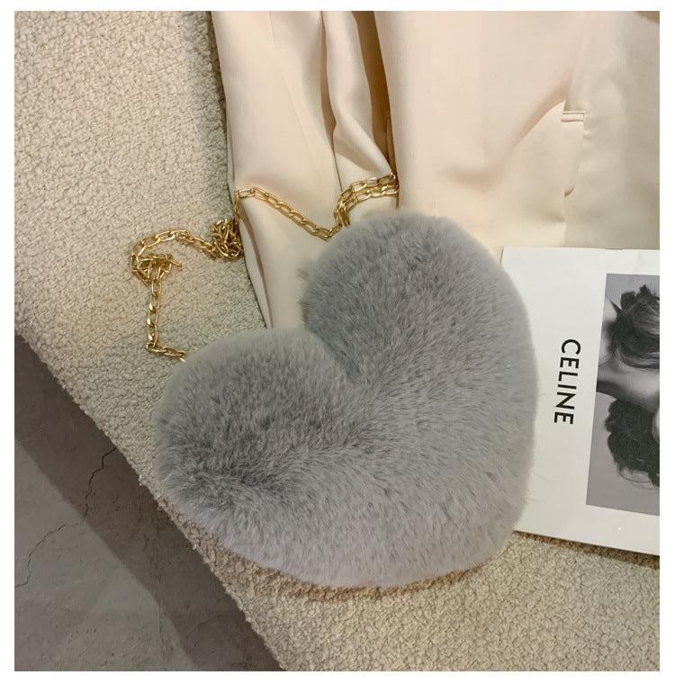 Wholesale Plush Heart Chain Shoulder Messenger Bag